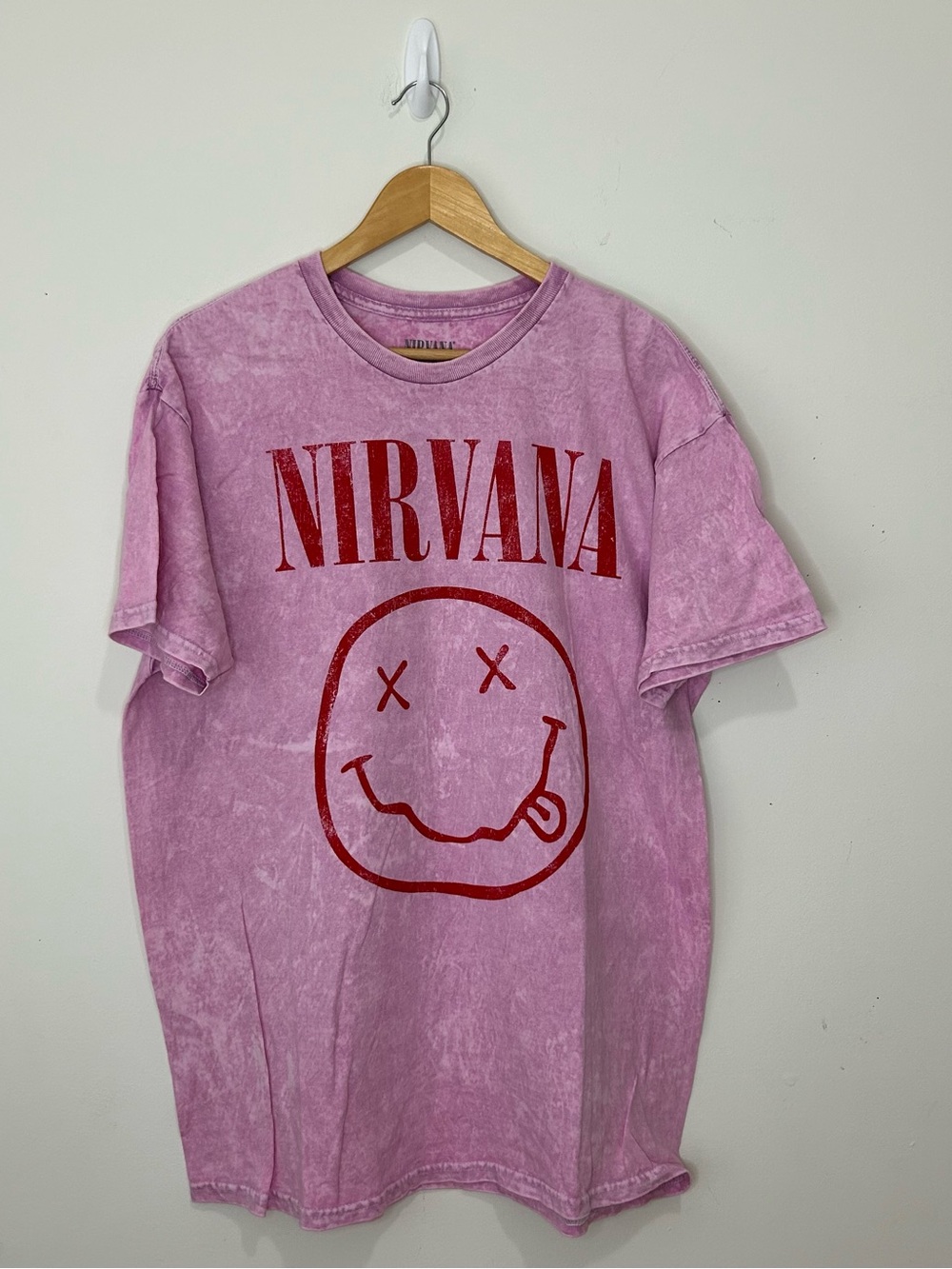 Nirvana Smiley Face Graphic Print Short Sleeve Crew Neck T Shirt 1X Pink